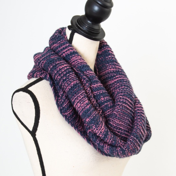 Comfy cozy warm navy & pink tweed blend preppy infinity scarf 100% acrylic - Picture 5 of 9